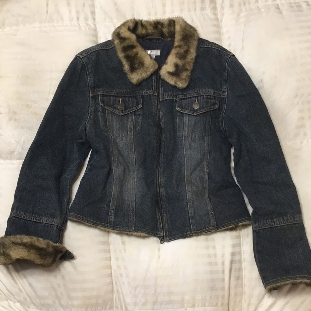 Super warm denim faux fur lined jacket